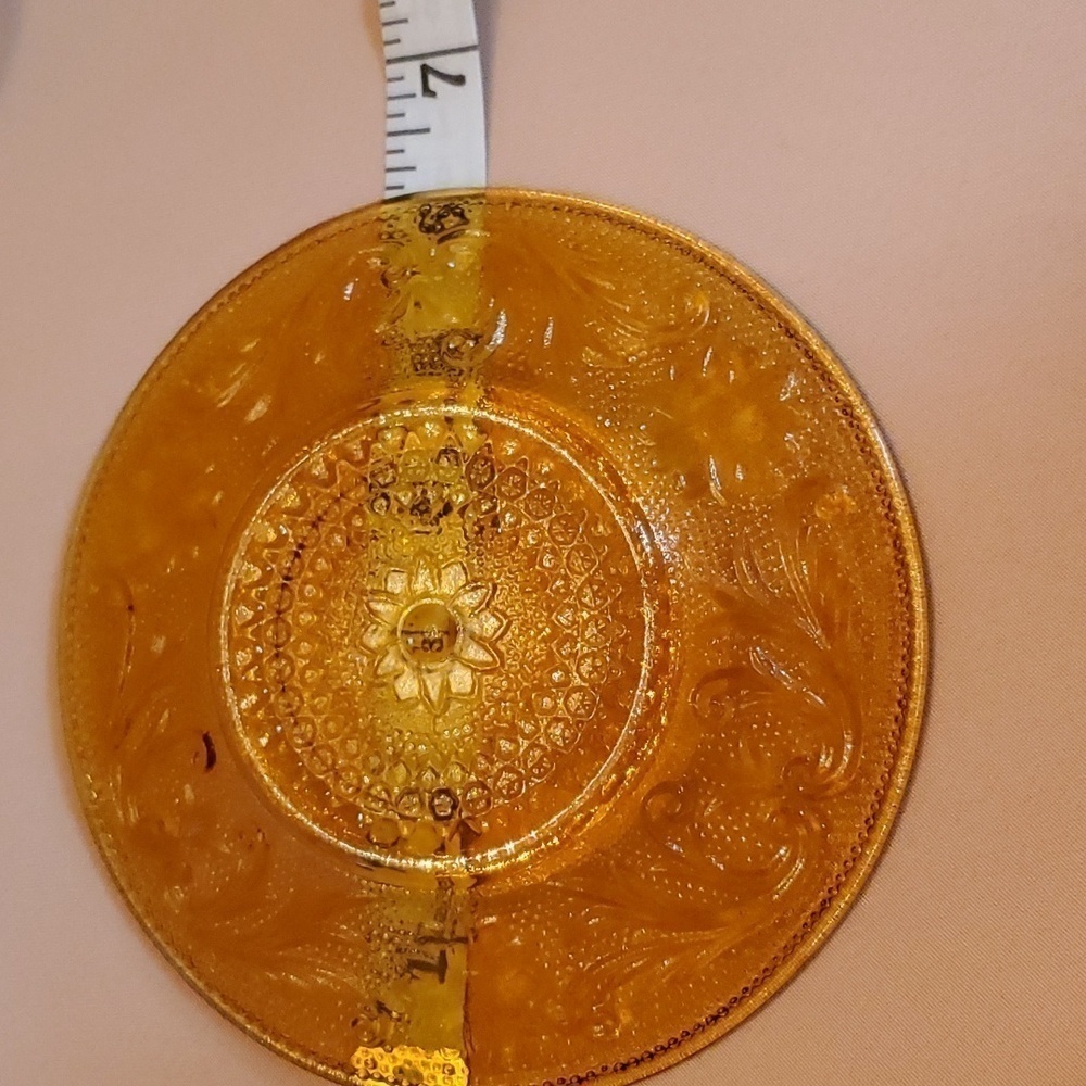 Vintage Tiara Crystal Cup & Saucer Set of 4 Sandwich Pattern Amber Indiana Glass - Picture 9 of 13